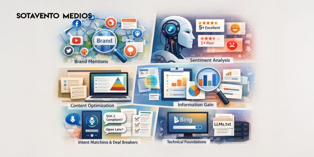 Generative Engine Optimization, GEO Ranking Signals, AI Search Optimization, Sentiment Analysis for SEO, Citation Velocity, Information Gain, Machine Readability, LLMs.txt, Structured Data, E-E-A-T, Brand Mentions, Future of SEO