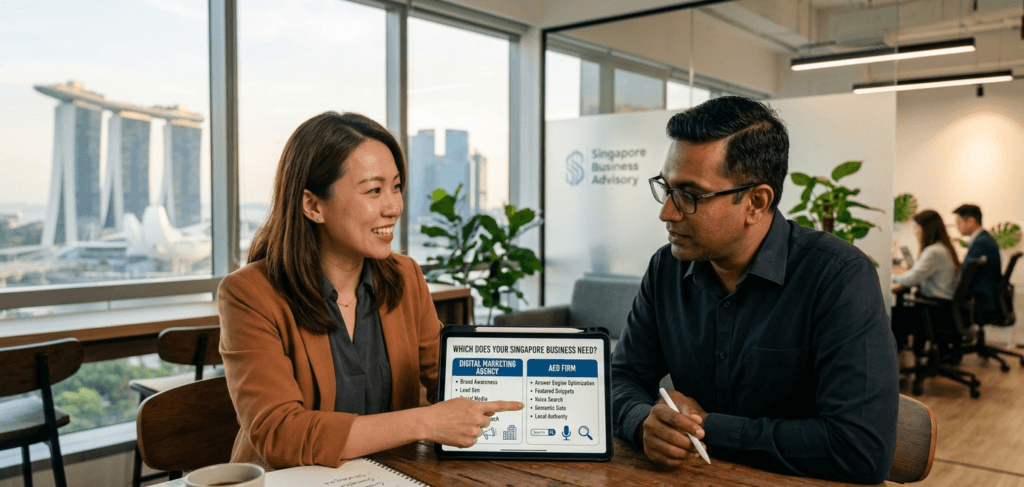 Singapore business growth, Digital Marketing Agency Singapore, AEO Firm Singapore, Answer Engine Optimization SG, SEO vs AEO Singapore, voice search optimization Singapore, AI overviews visibility, Sotavento Medios Jeremy Lee, digital marketing strategy 2026