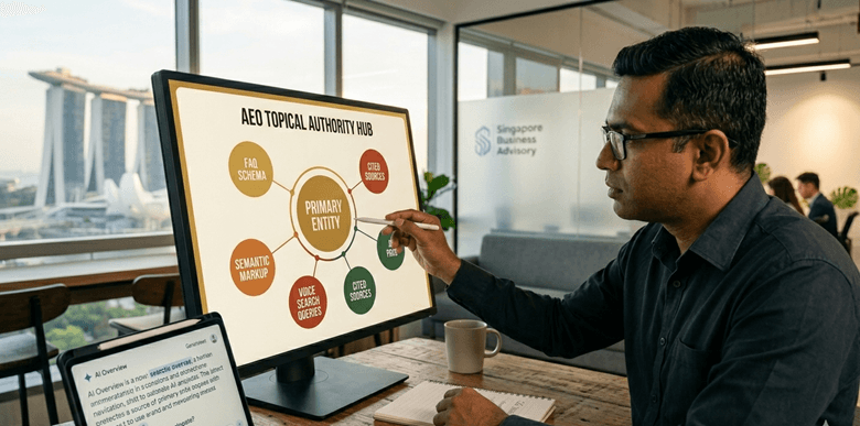 Singapore business growth, Digital Marketing Agency Singapore, AEO Firm Singapore, Answer Engine Optimization SG, SEO vs AEO Singapore, voice search optimization Singapore, AI overviews visibility, Sotavento Medios Jeremy Lee, digital marketing strategy 2026