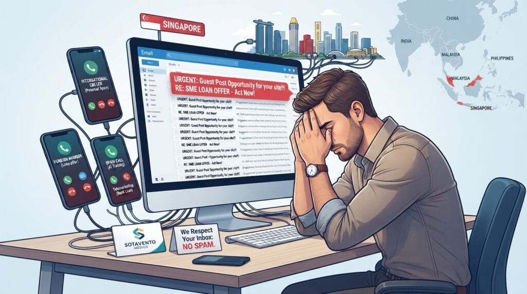 Singapore SMEs, Business Productivity, Telemarketing Spam, Digital Marketing Ethics, Email Inbox Management, Sotaventomedios, Spam Protection, Inbound Marketing, SEO Guest Posts, Business Operations Singapore