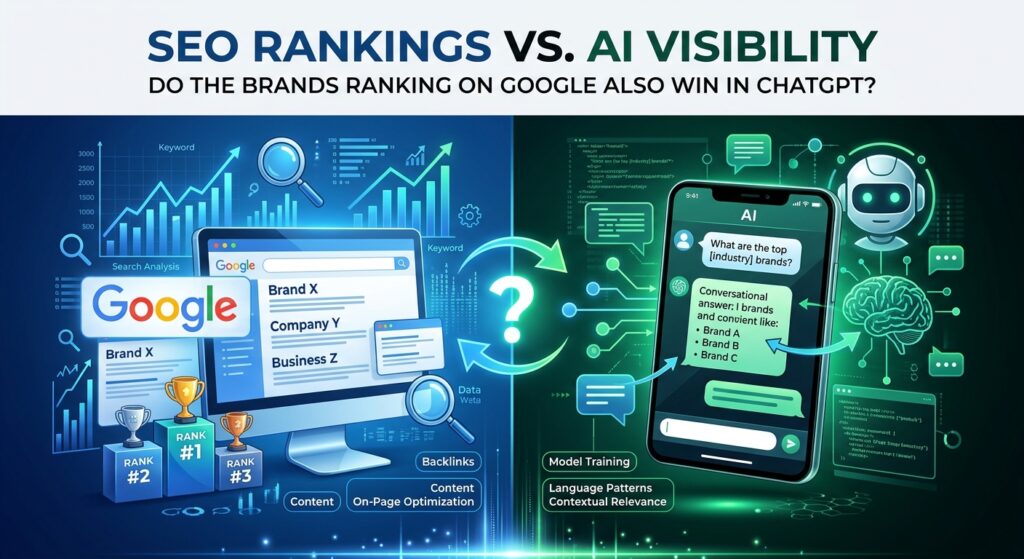 AI Visibility, SEO Rankings, ChatGPT SEO, AI Search Optimization, Generative Engine Optimization, Answer Engine Optimization, Google Rankings, Brand Visibility